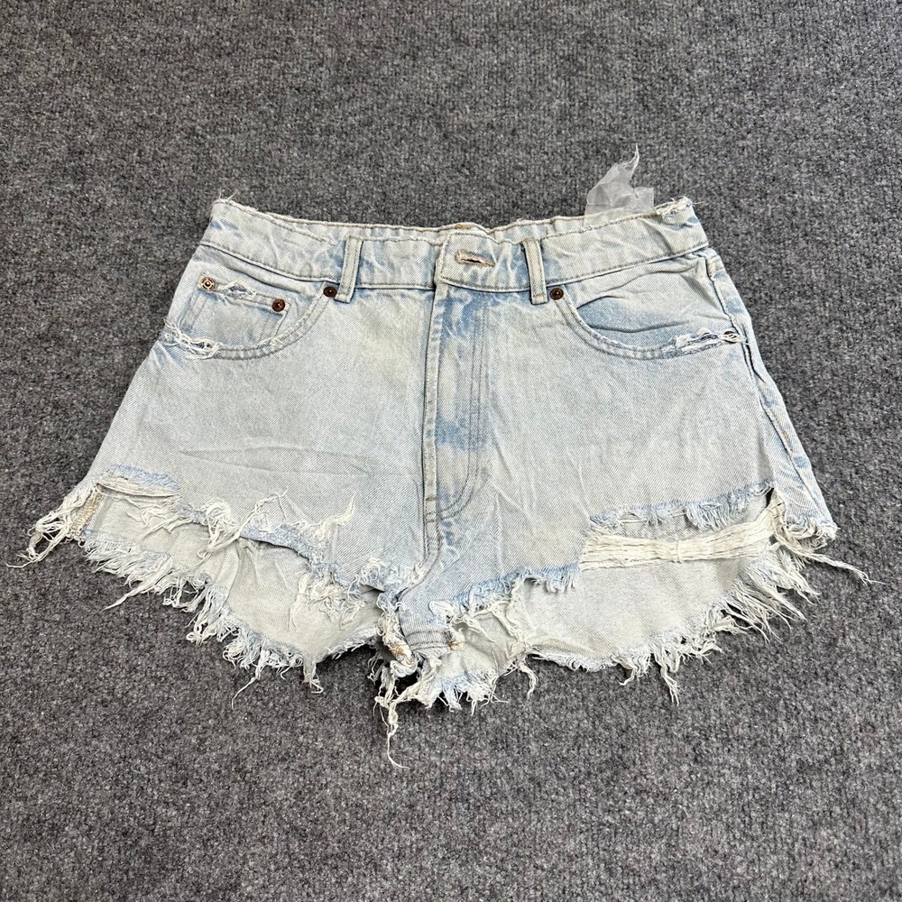 Zara Denim Shorts Womens Size 6 Blue Light Wash High Rise Distressed Frayed Hem